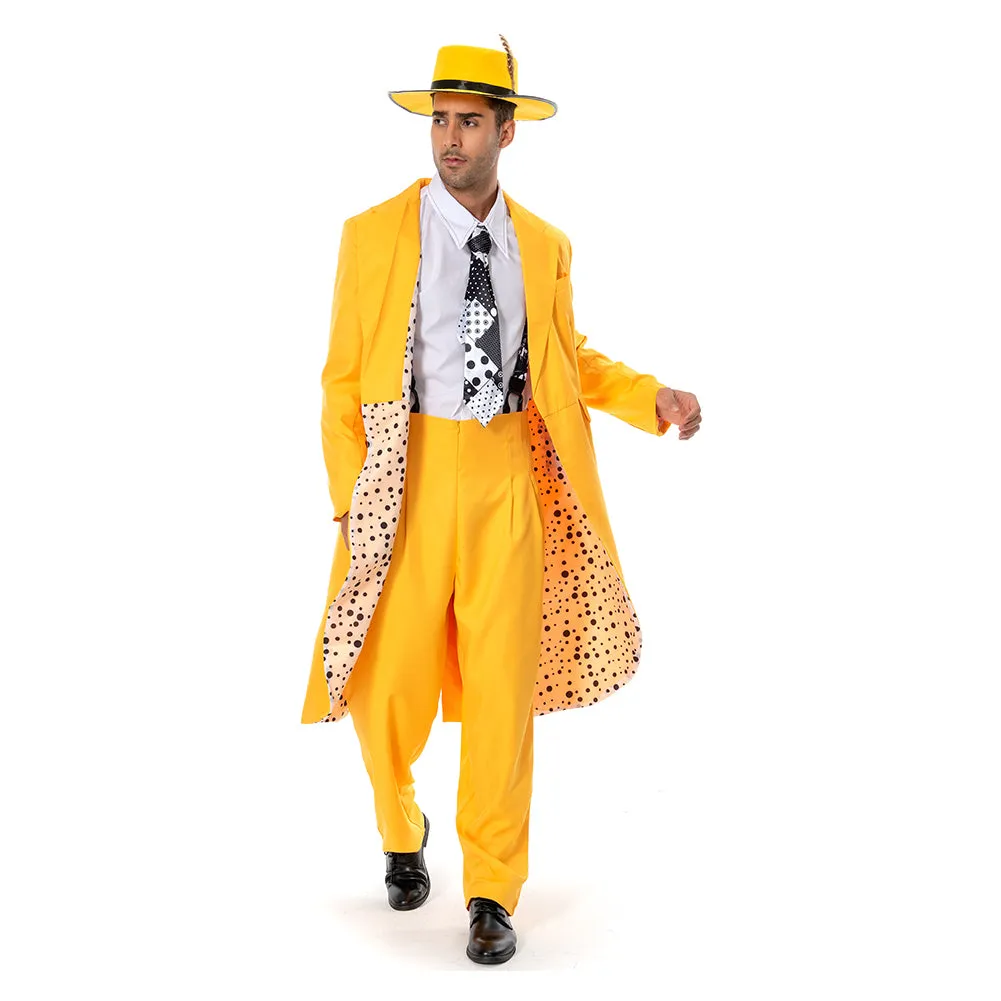 The Mask Jim Carrey Yellow Suit Cosplay Costume Men Uniform Outfit Halloween Carnival Costume