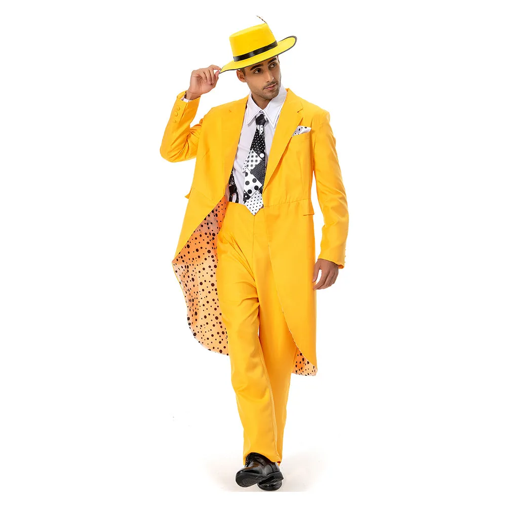 The Mask Jim Carrey Yellow Suit Cosplay Costume Men Uniform Outfit Halloween Carnival Costume