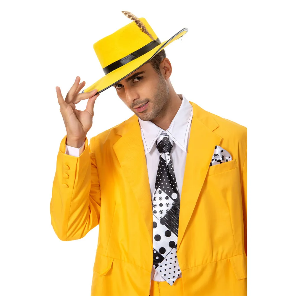 The Mask Jim Carrey Yellow Suit Cosplay Costume Men Uniform Outfit Halloween Carnival Costume
