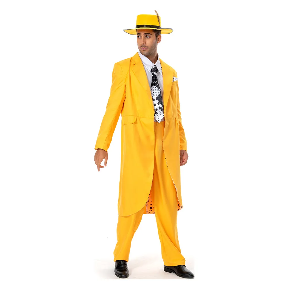 The Mask Jim Carrey Yellow Suit Cosplay Costume Men Uniform Outfit Halloween Carnival Costume