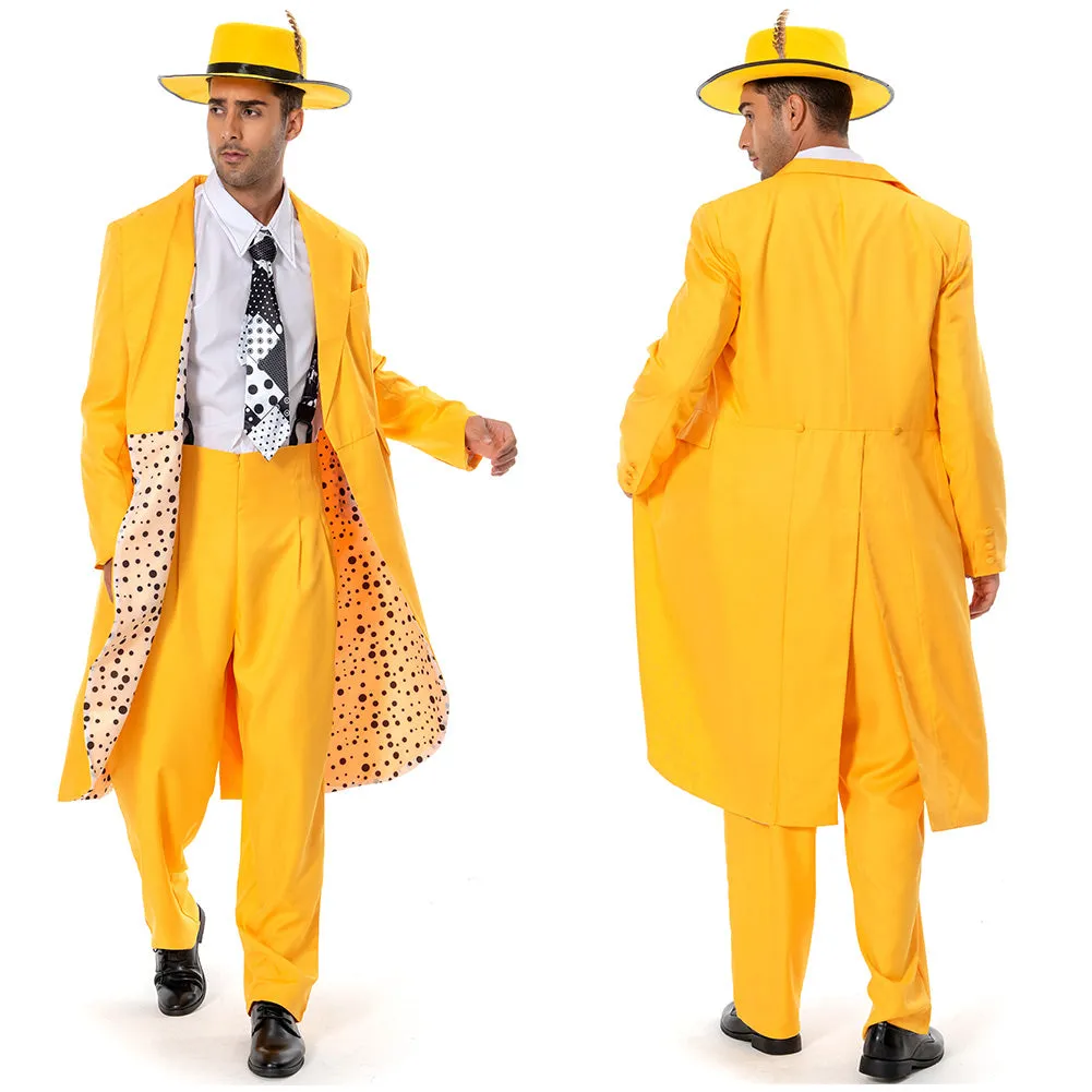 The Mask Jim Carrey Yellow Suit Cosplay Costume Men Uniform Outfit Halloween Carnival Costume