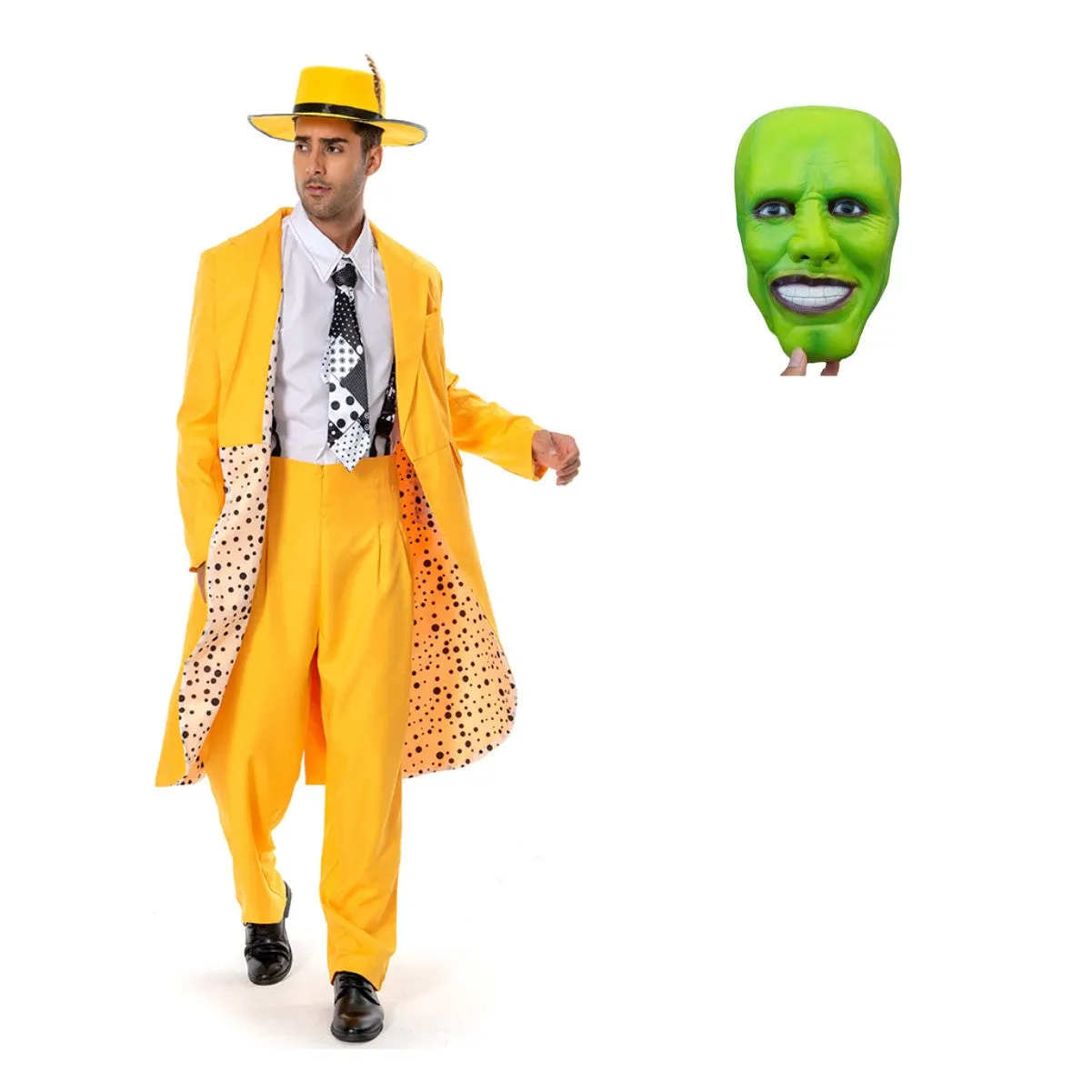 The Mask Jim Carrey Yellow Suit Cosplay Costume Men Uniform Outfit Halloween Carnival Costume