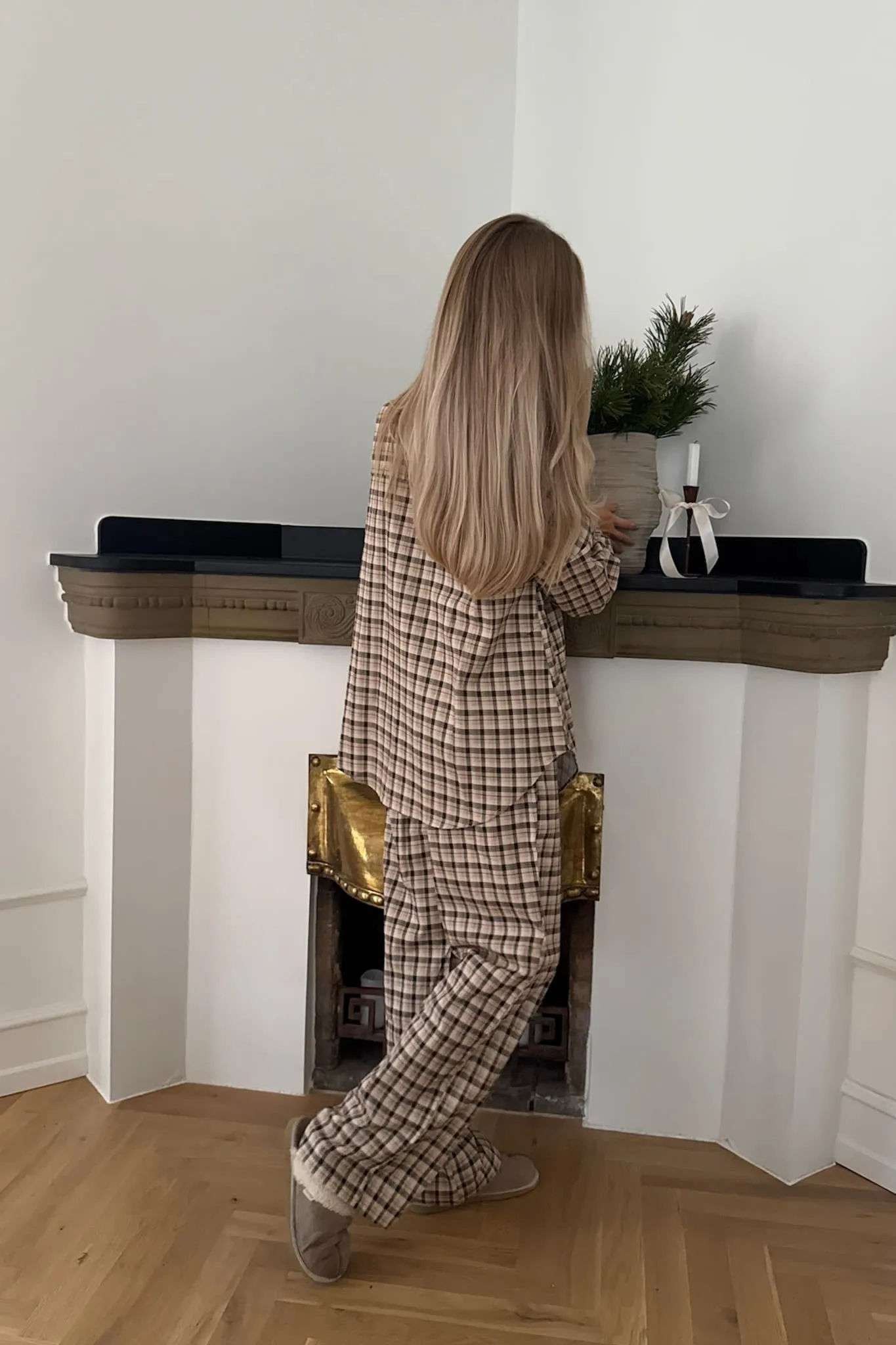 TheldaIC Skjorte - Beige Sort Ternet