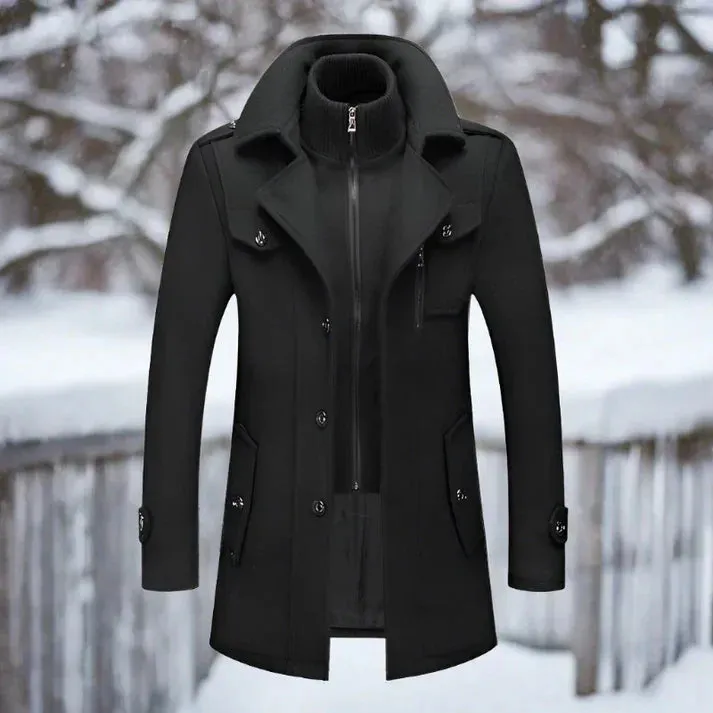 Thick Winter Coat with High Collar & Extra-Long Sleeves