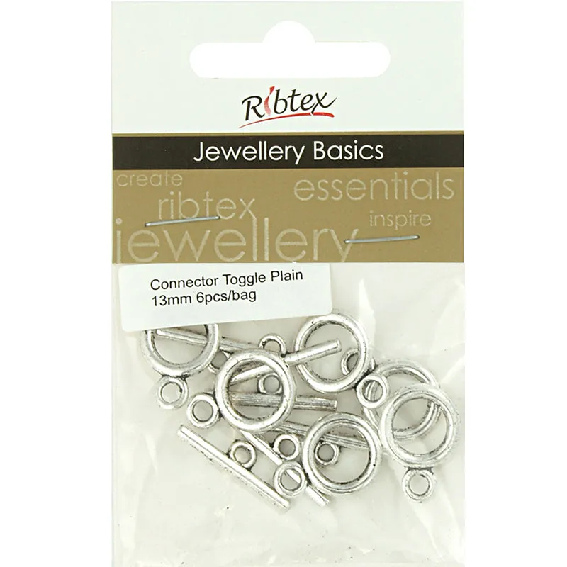 TOGGLE CLASP PLAIN DARK SILVER 13MM 6SET
