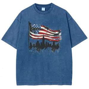 Unisex American Flag With Star Graphic Vintage Washed Tee