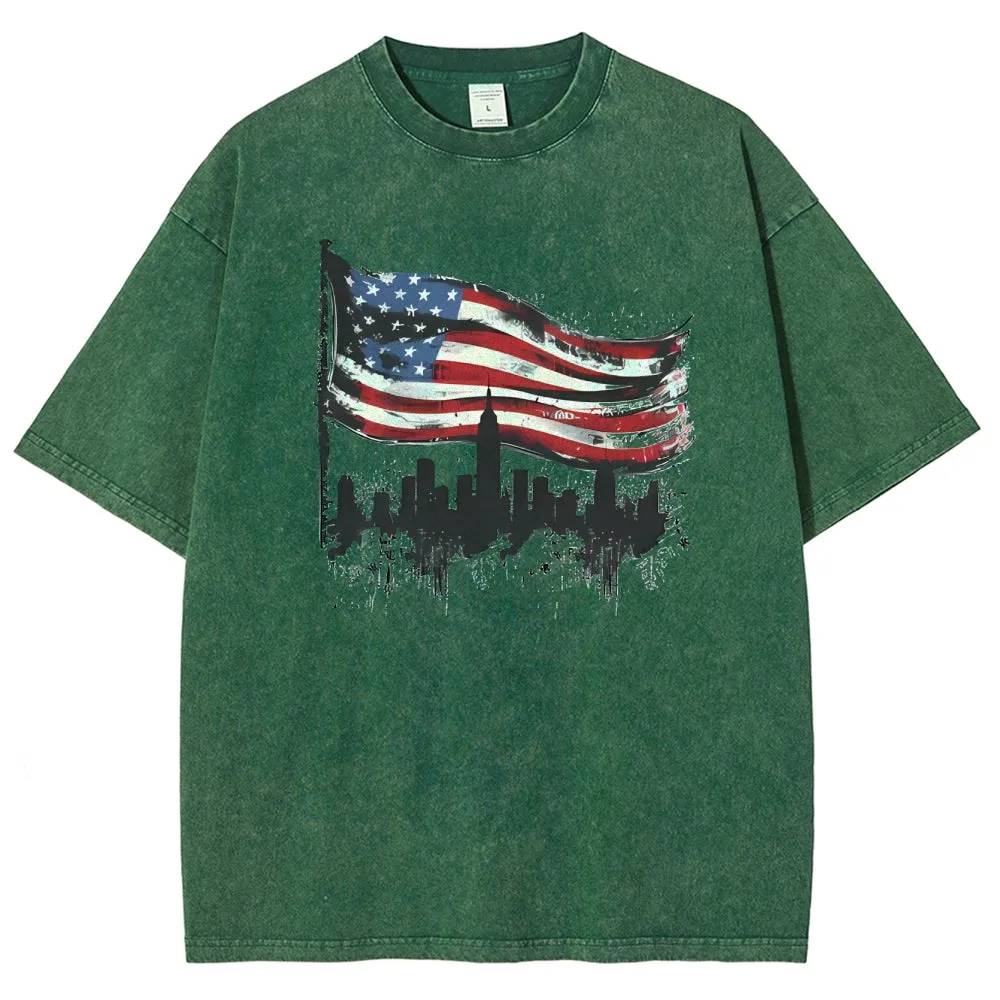 Unisex American Flag With Star Graphic Vintage Washed Tee