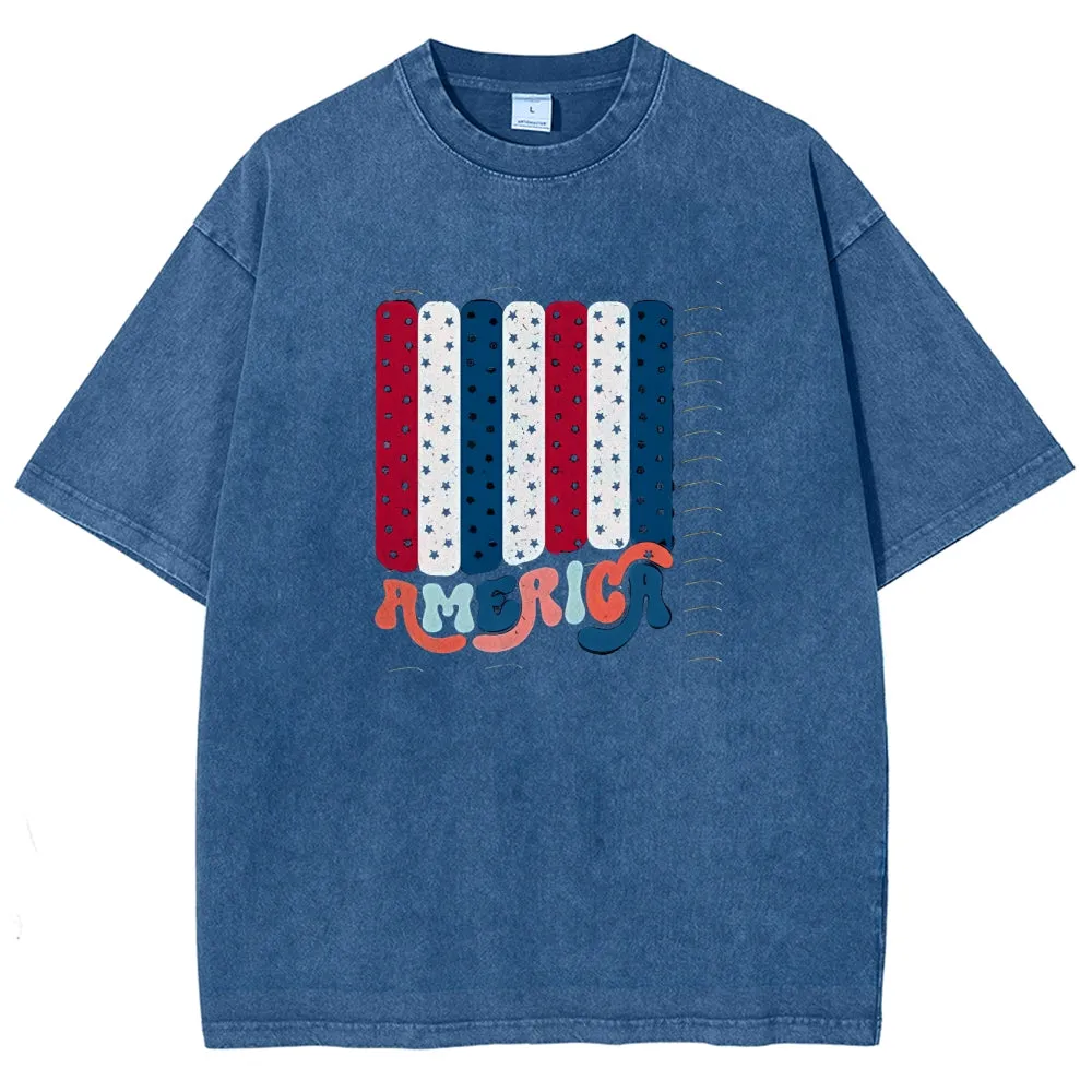 Unisex Independence's Day American Flag Graphic Vintage Washed Tee