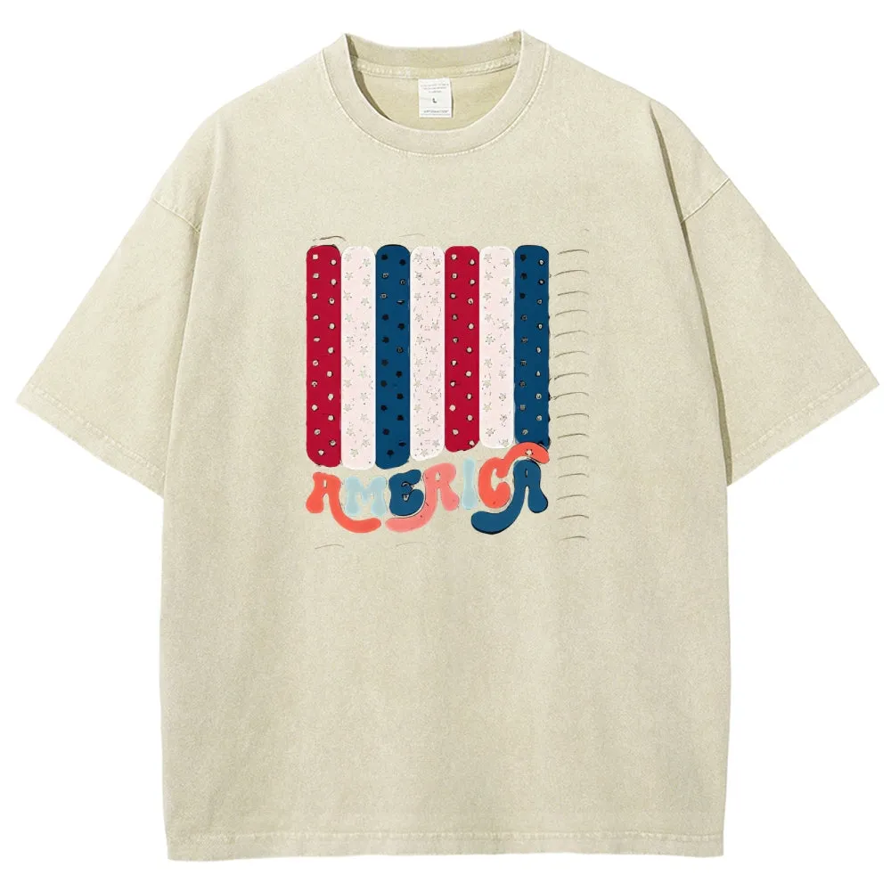 Unisex Independence's Day American Flag Graphic Vintage Washed Tee