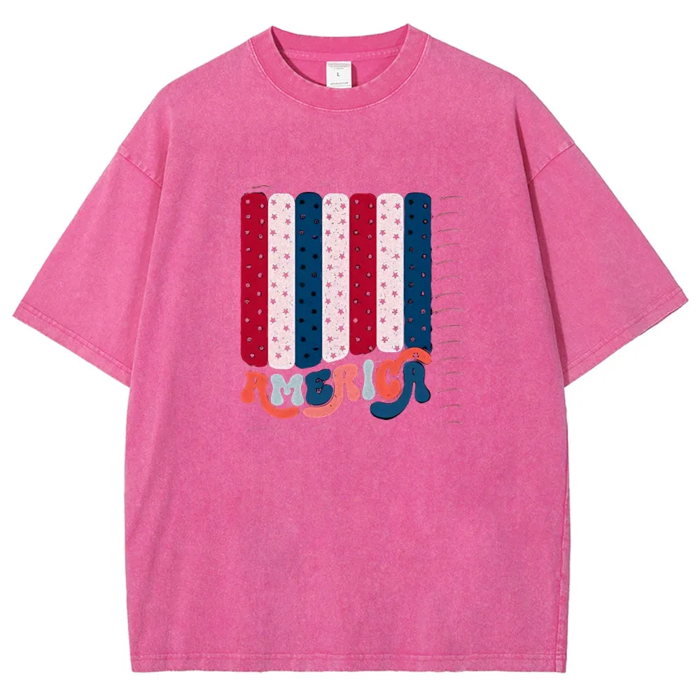 Unisex Independence's Day American Flag Graphic Vintage Washed Tee