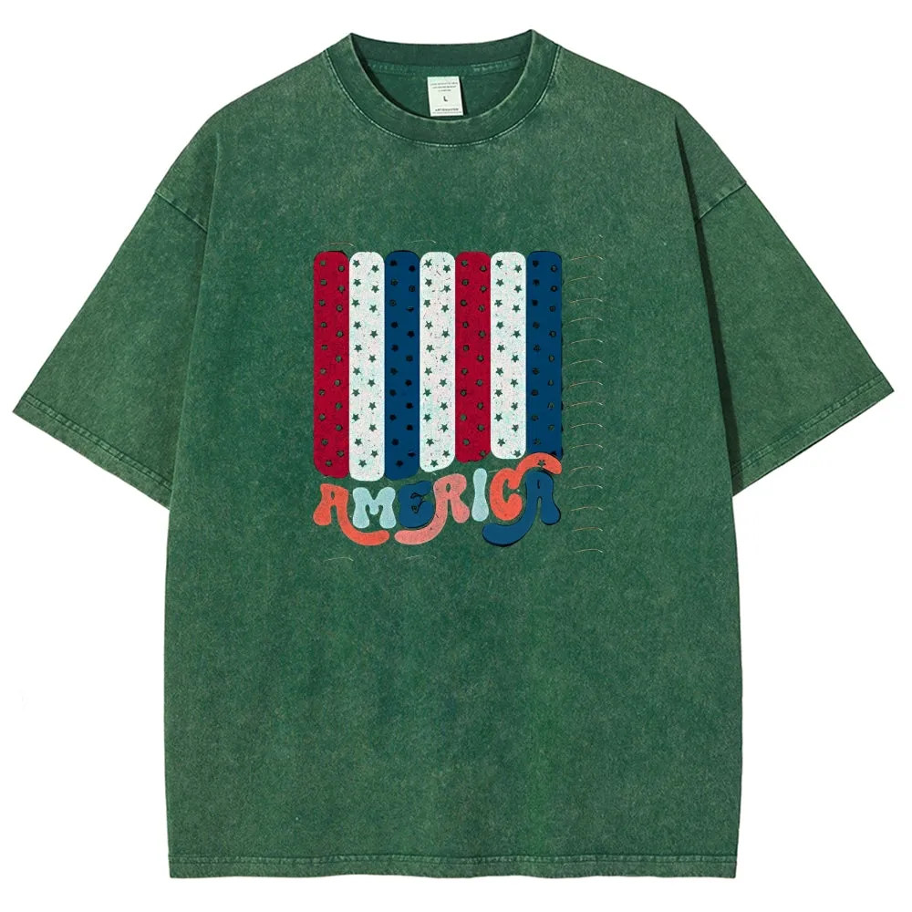 Unisex Independence's Day American Flag Graphic Vintage Washed Tee