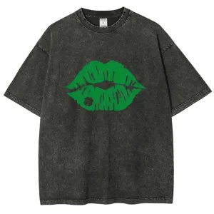 Unisex Vintage Green Lip For St. Patrick's Day Graphic Washed Tee