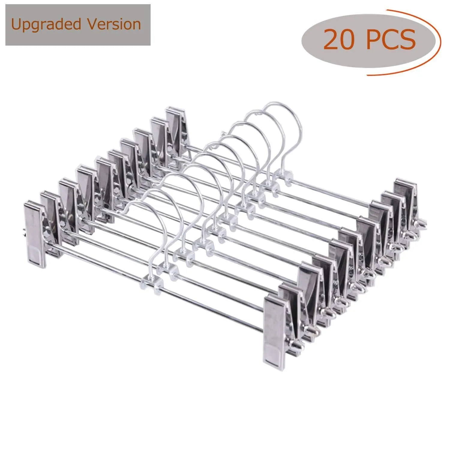 Upgraded Version Pants Hanger, 20pcs Stainless Steel Trouser Hangers with Clips 360 Degree Swivel Hook Space Saving Metal Hangers for Skirts, Pants, Slacks, Jeans, and More