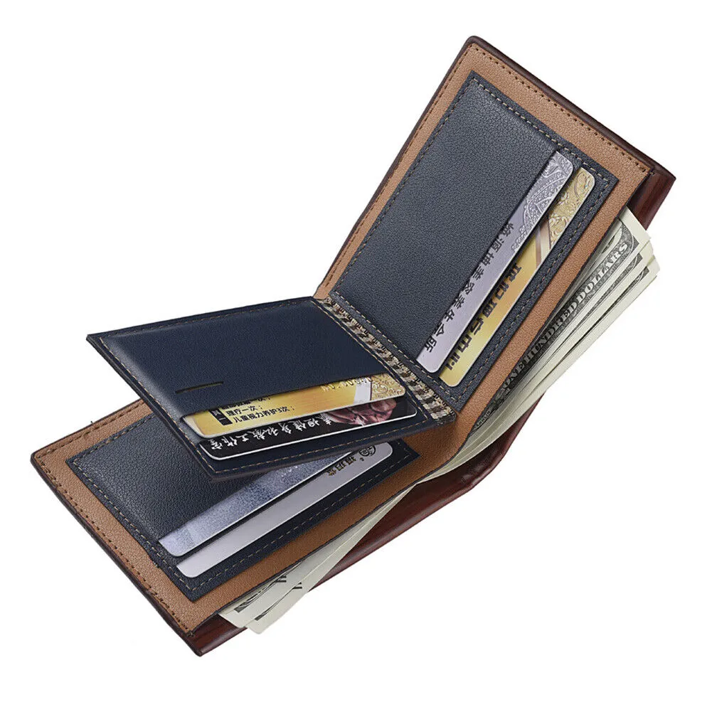 US 1-2 Pcs Men Bifold Leather Credit ID Card Holder Wallet Billfold Purse Clutch