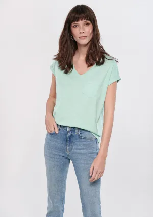 V Neck Green Basic T-Shirt