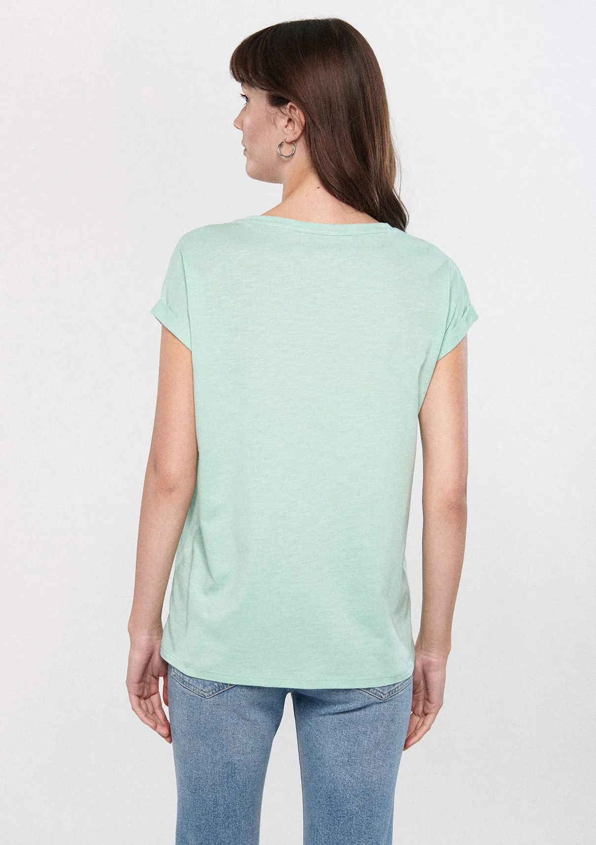 V Neck Green Basic T-Shirt