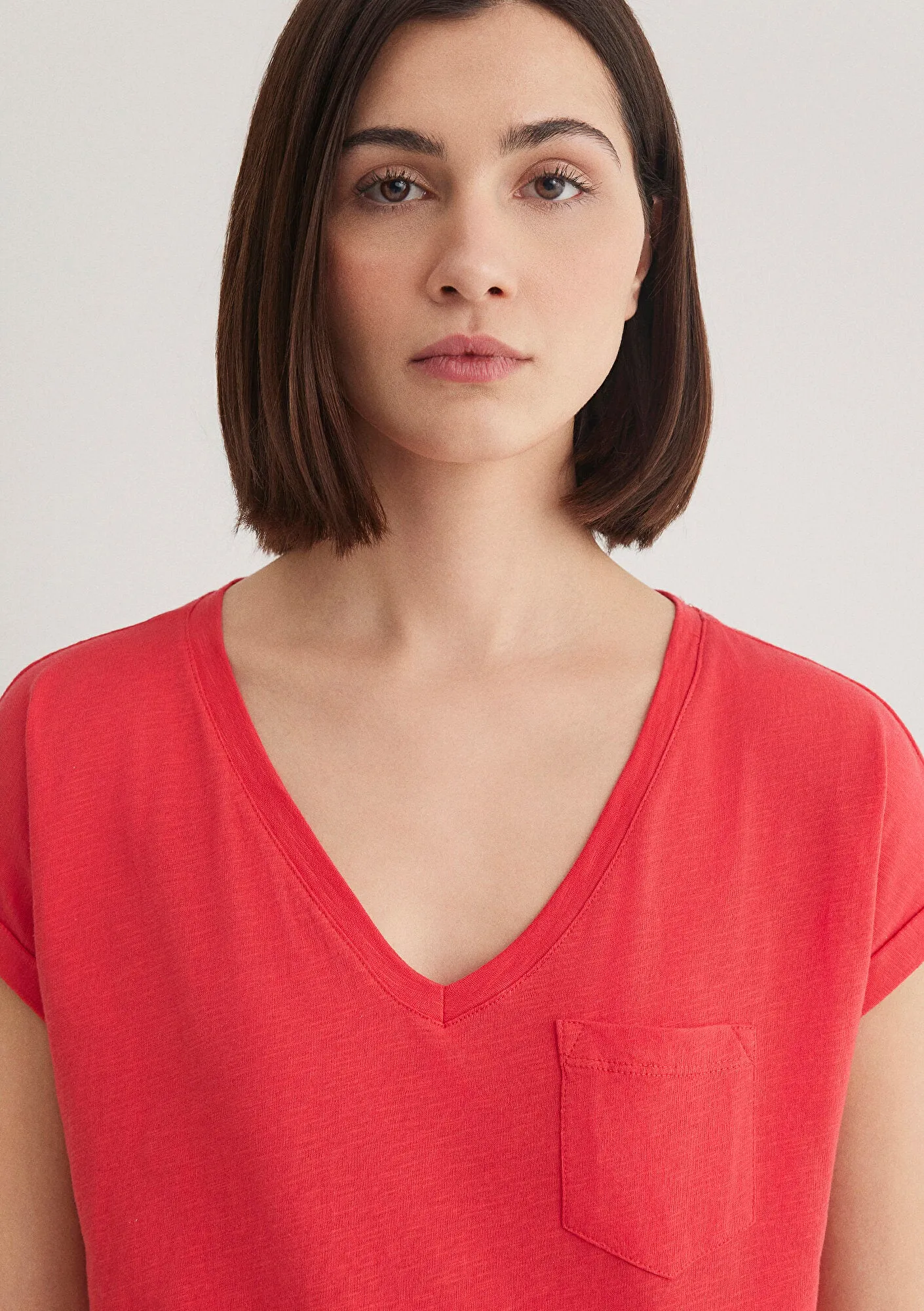 V Neck Pink Basic T-Shirt