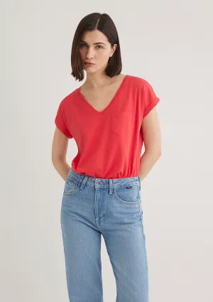 V Neck Pink Basic T-Shirt