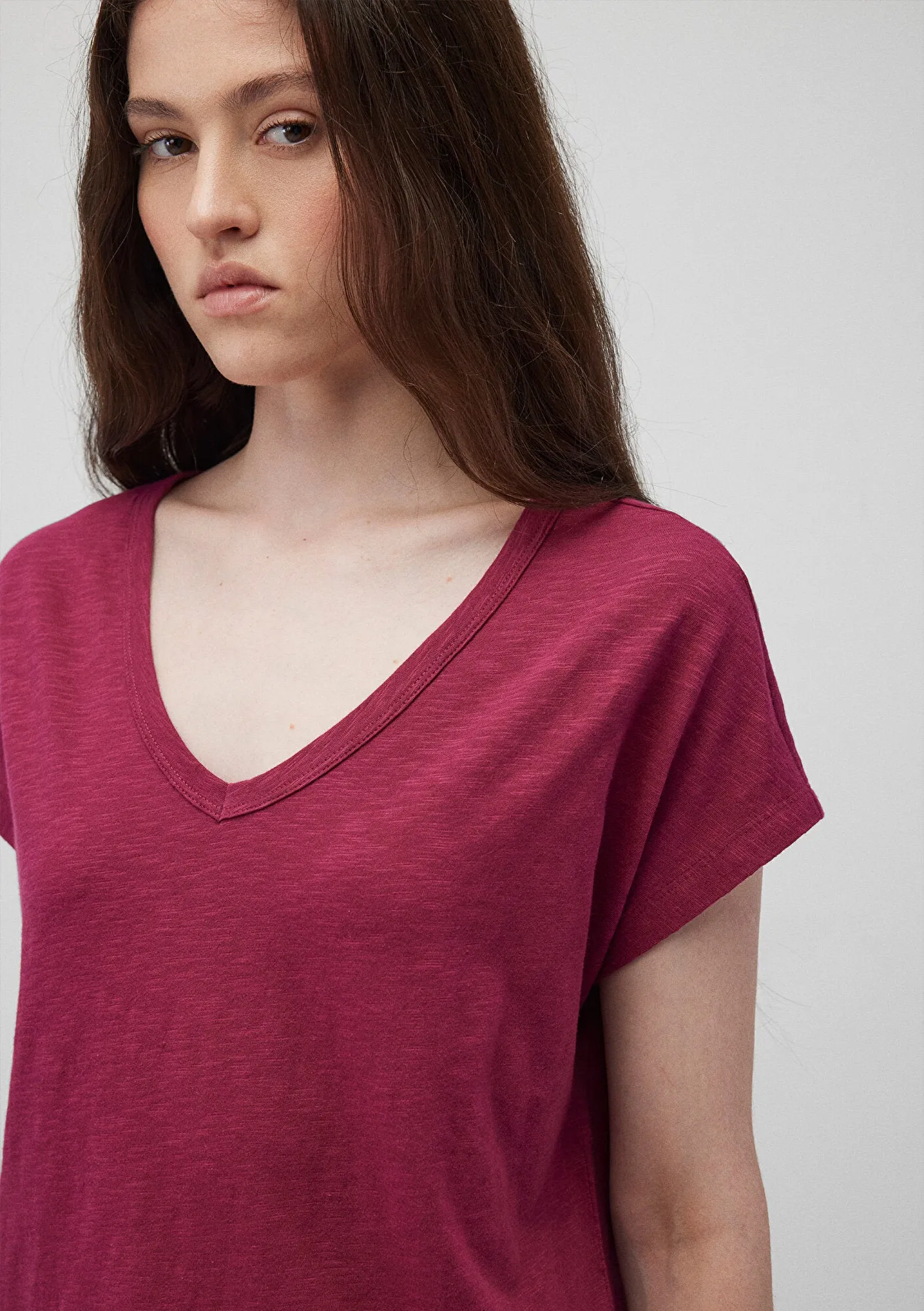 V Neck Pink Basic T-Shirt