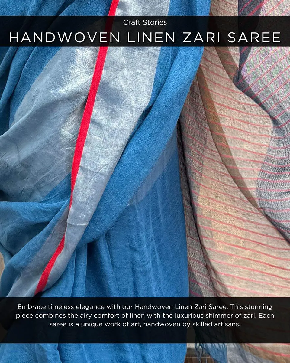 Varsha Handwoven Linen Zari Saree - Jheel