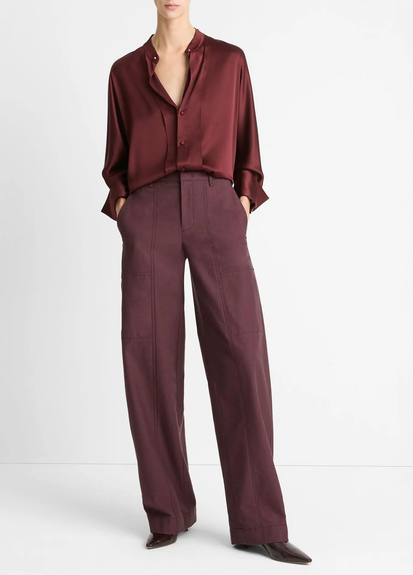 Vince Mid Rise Cotton Wool Utility Pant in Cherry Night