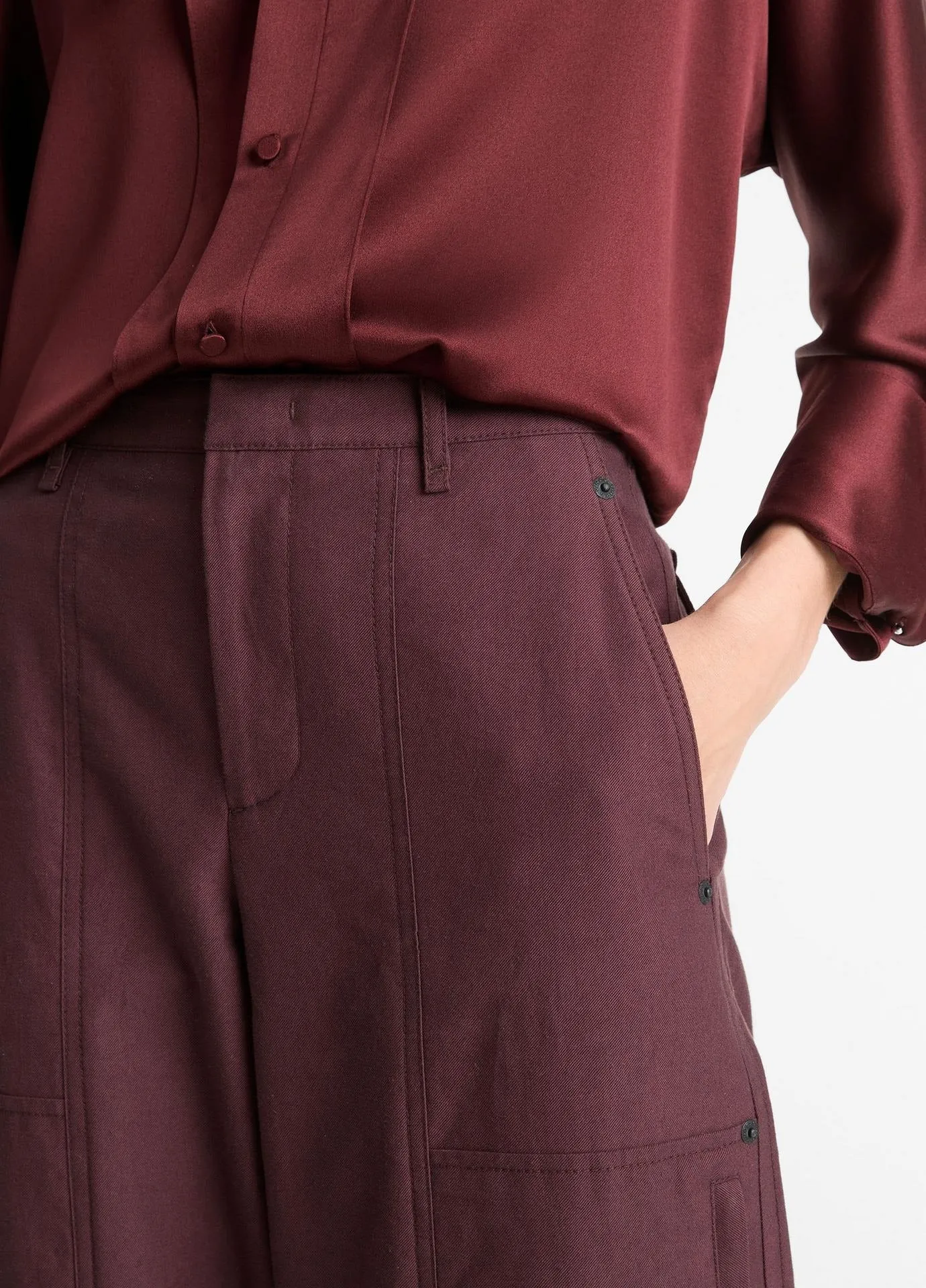 Vince Mid Rise Cotton Wool Utility Pant in Cherry Night