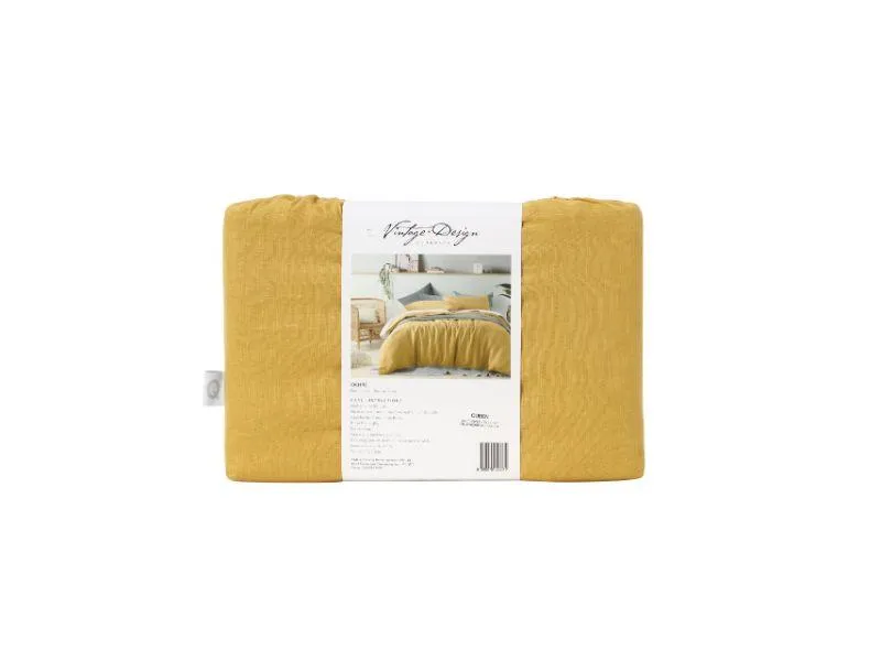 Vintage Design Ochre 100% Linen Quilt Cover Set