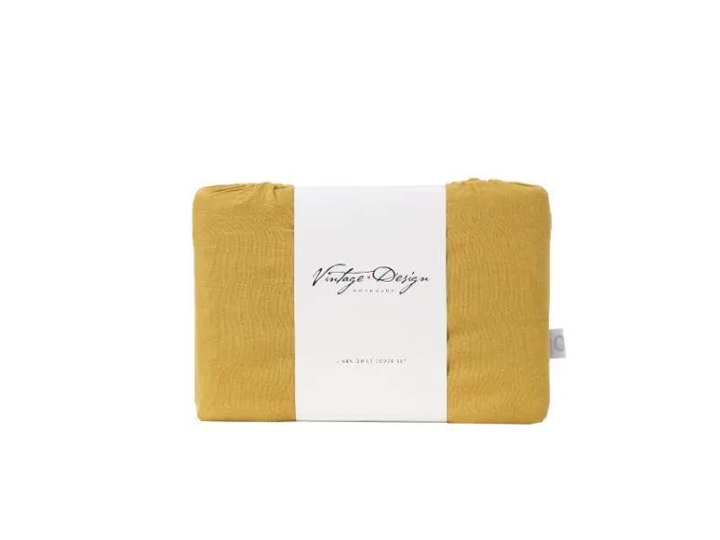 Vintage Design Ochre 100% Linen Quilt Cover Set