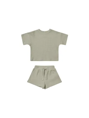 waffle tee   short set || sage