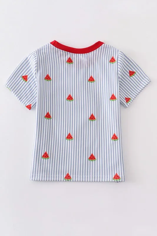 Watermelon print stripe boy top
