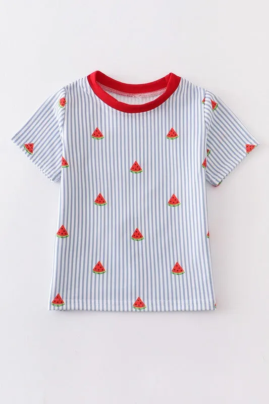 Watermelon print stripe boy top