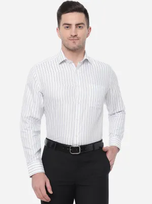 White & Blue Striped Regular Fit Formal Shirt | Greenfibre