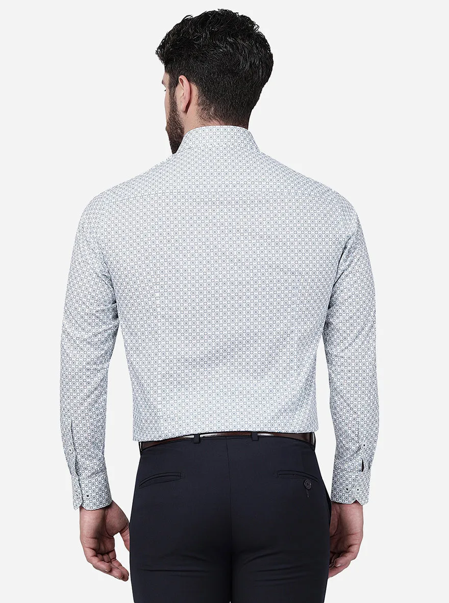 White & Green Printed Slim Fit Formal Shirt | Greenfibre