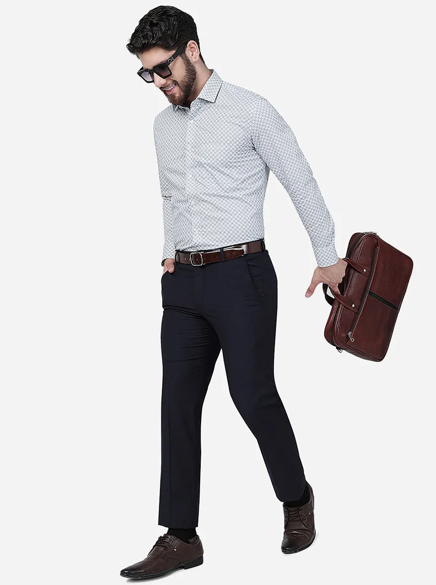 White & Green Printed Slim Fit Formal Shirt | Greenfibre