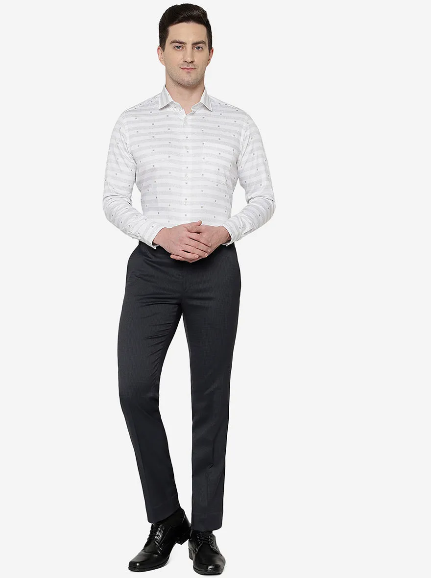 White & Grey Printed Slim Fit Formal Shirt | Greenfibre