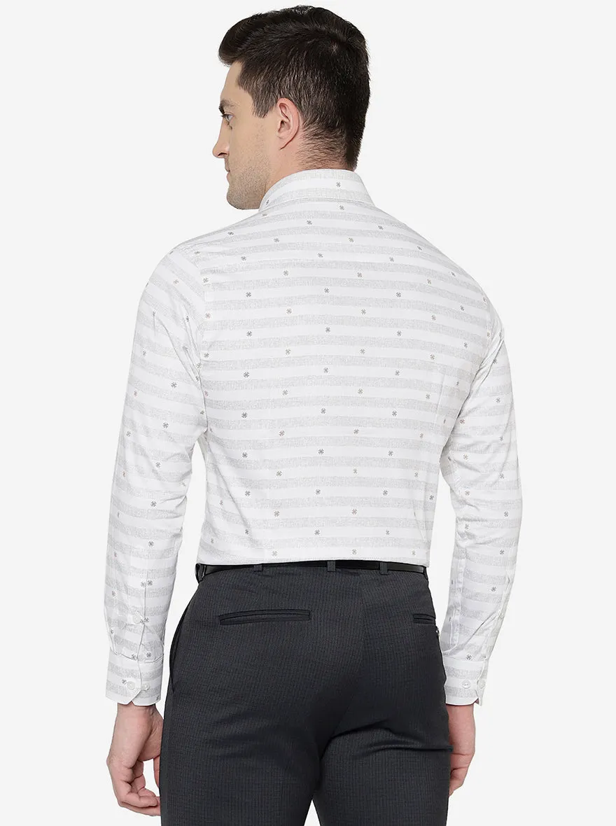 White & Grey Printed Slim Fit Formal Shirt | Greenfibre