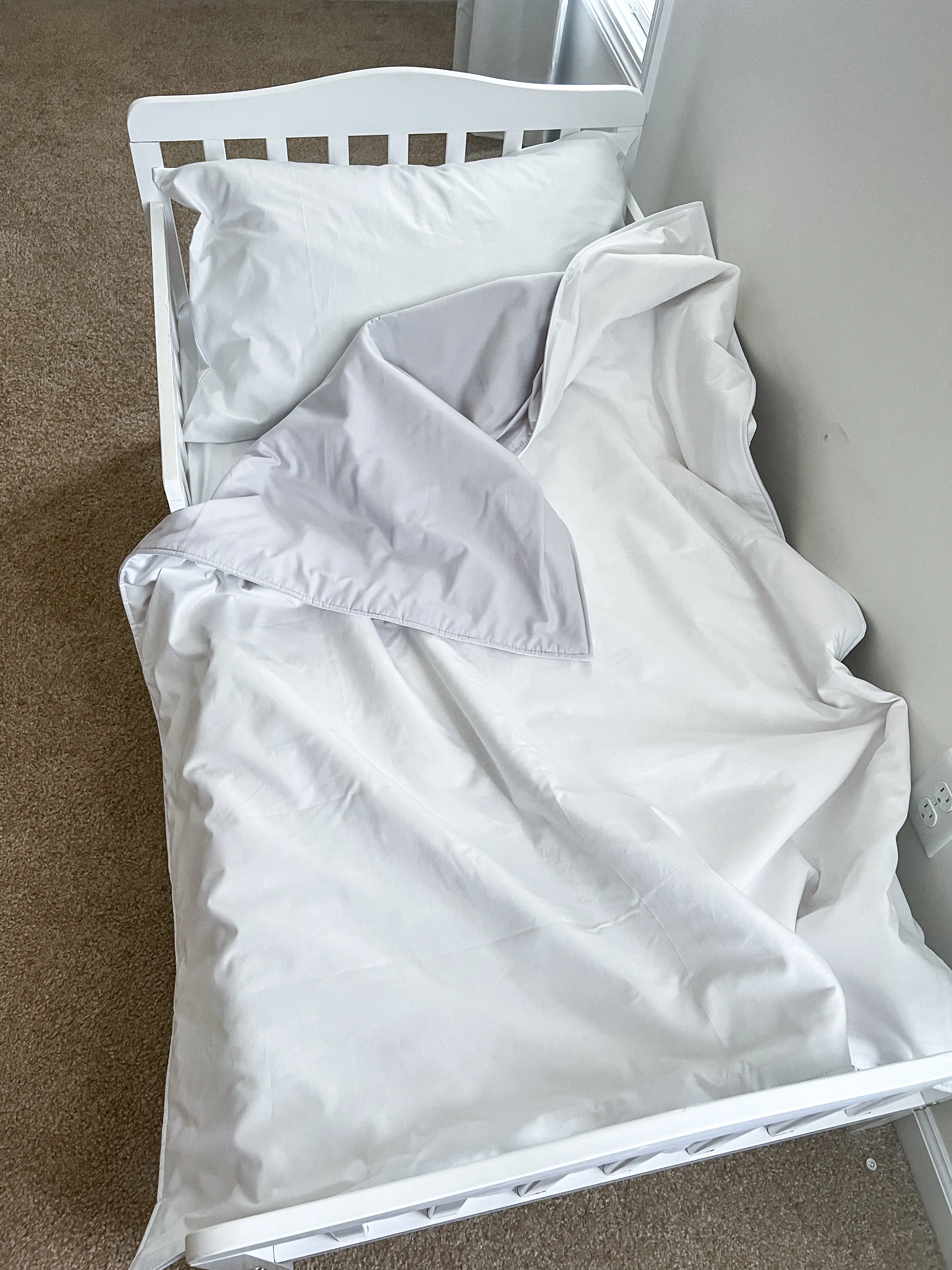 White and Light Gray Toddler Crib Bedding Set