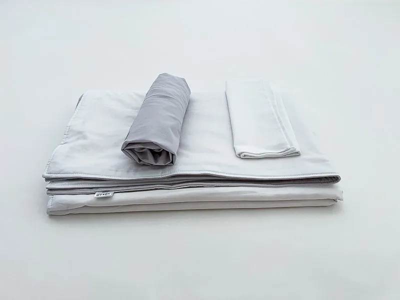 White and Light Gray Toddler Crib Bedding Set