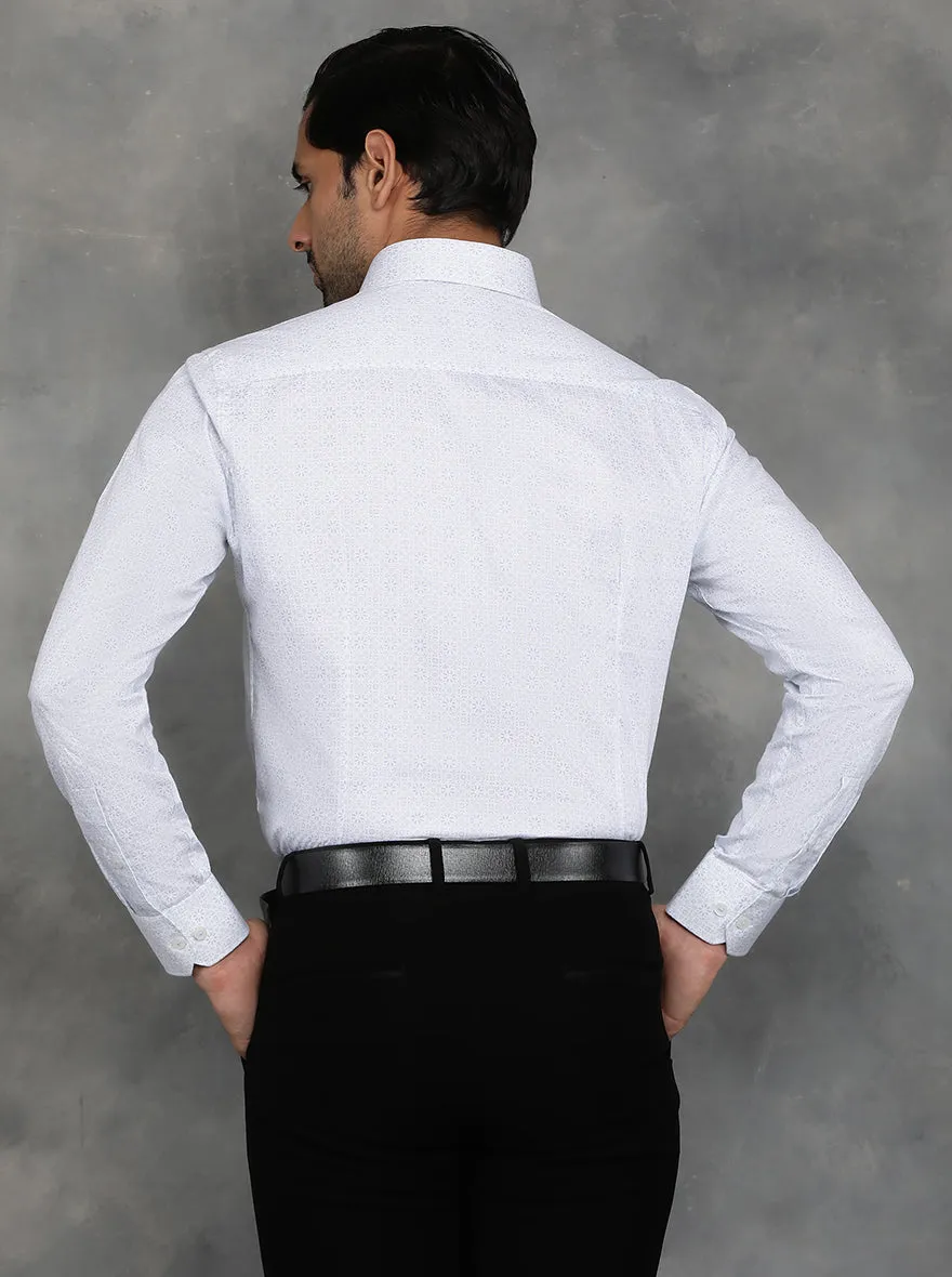 White Printed Slim Fit Formal Shirt | GreenFibre