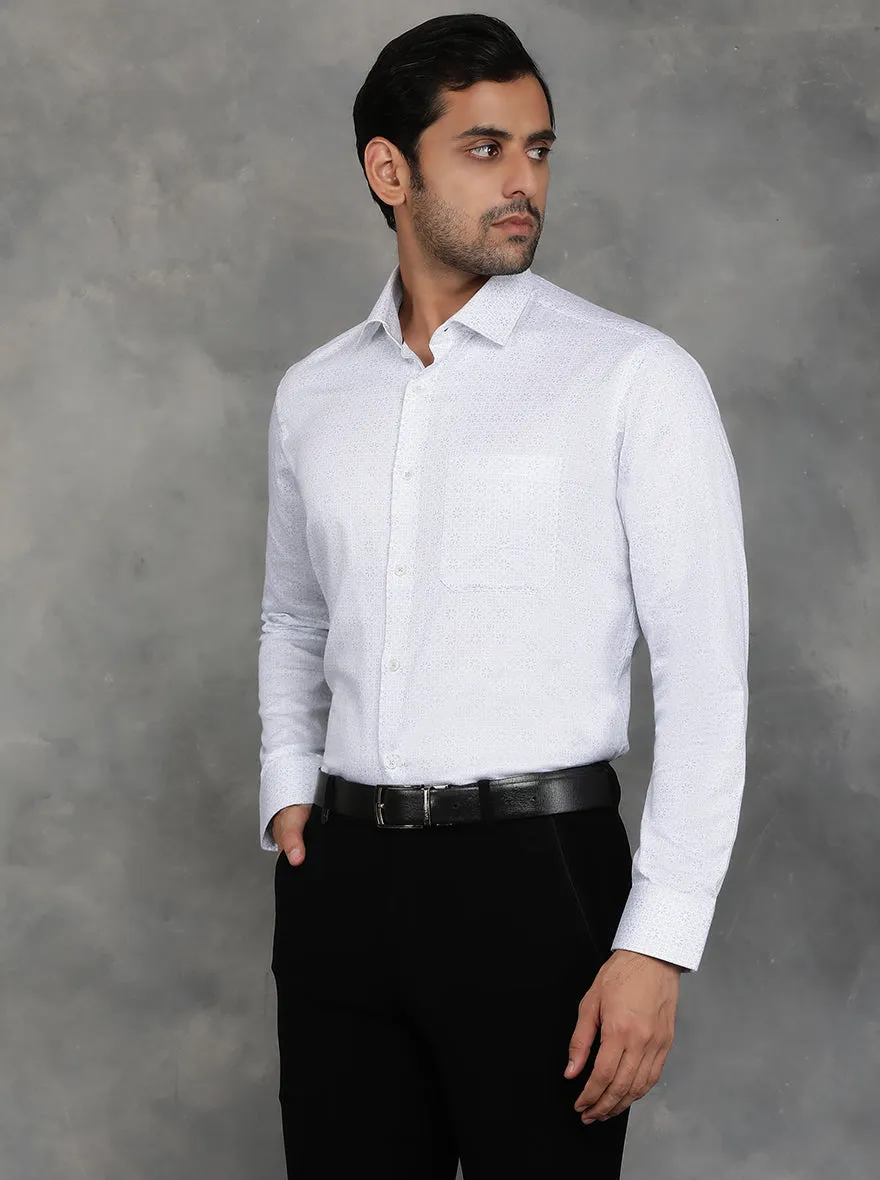 White Printed Slim Fit Formal Shirt | GreenFibre