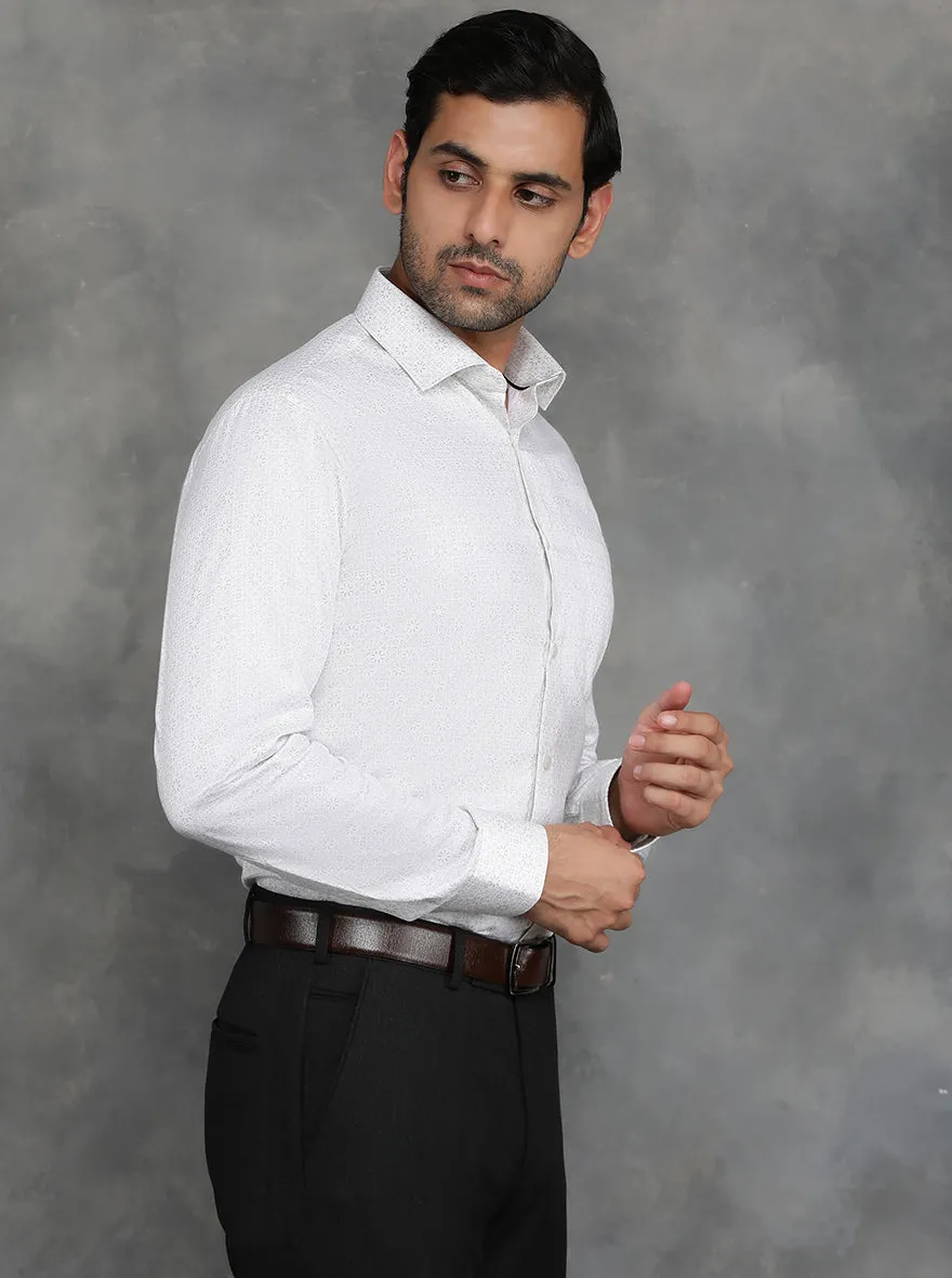 White Printed Slim Fit Formal Shirt | GreenFibre