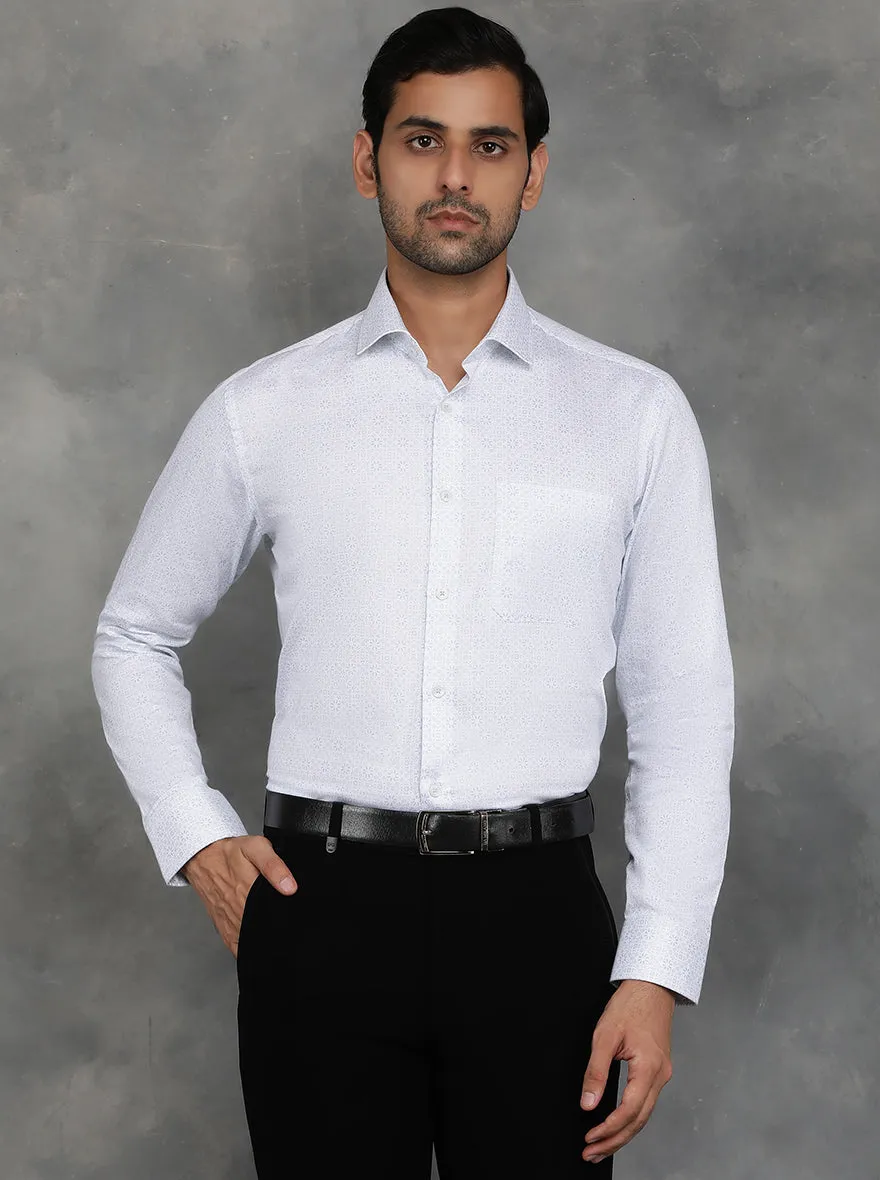 White Printed Slim Fit Formal Shirt | GreenFibre