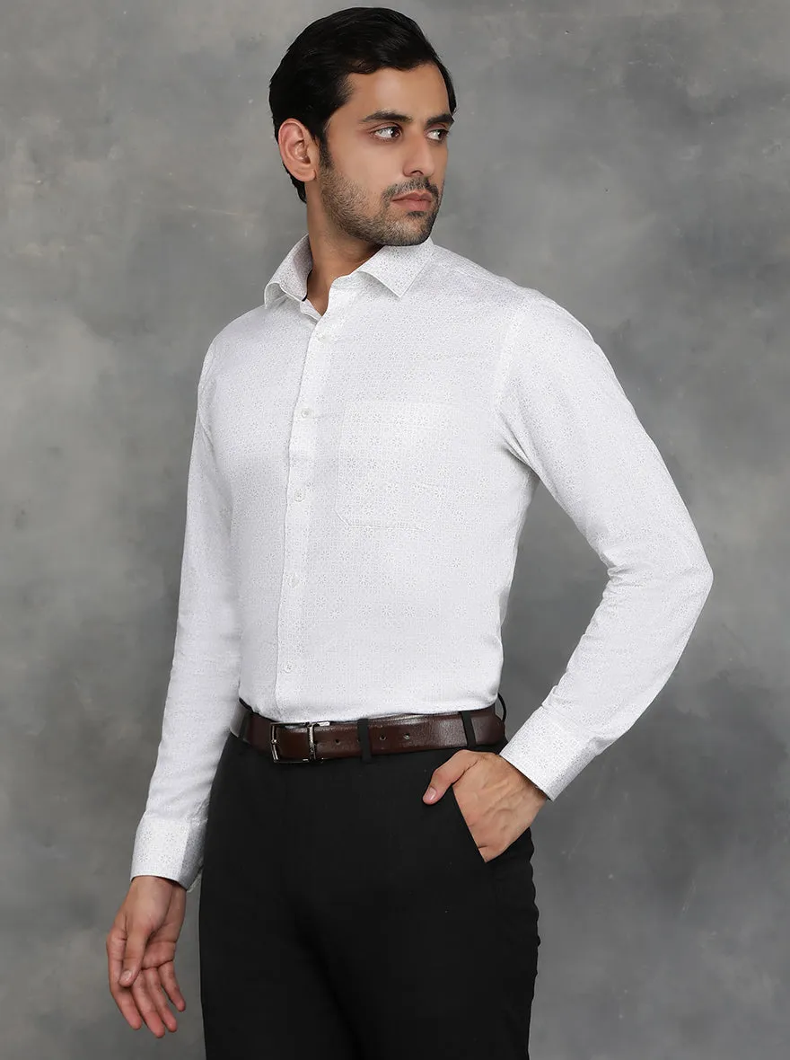 White Printed Slim Fit Formal Shirt | GreenFibre