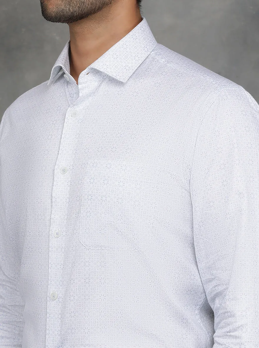 White Printed Slim Fit Formal Shirt | GreenFibre