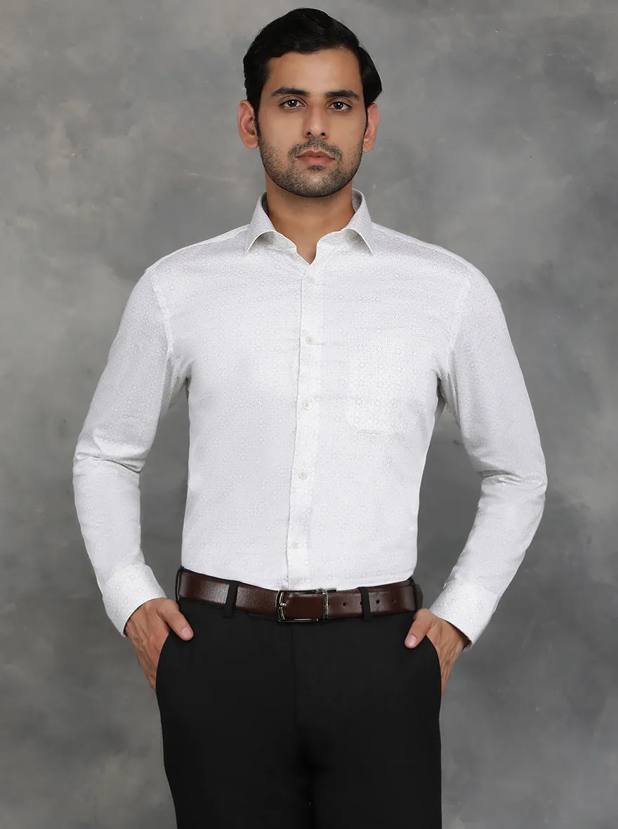 White Printed Slim Fit Formal Shirt | GreenFibre