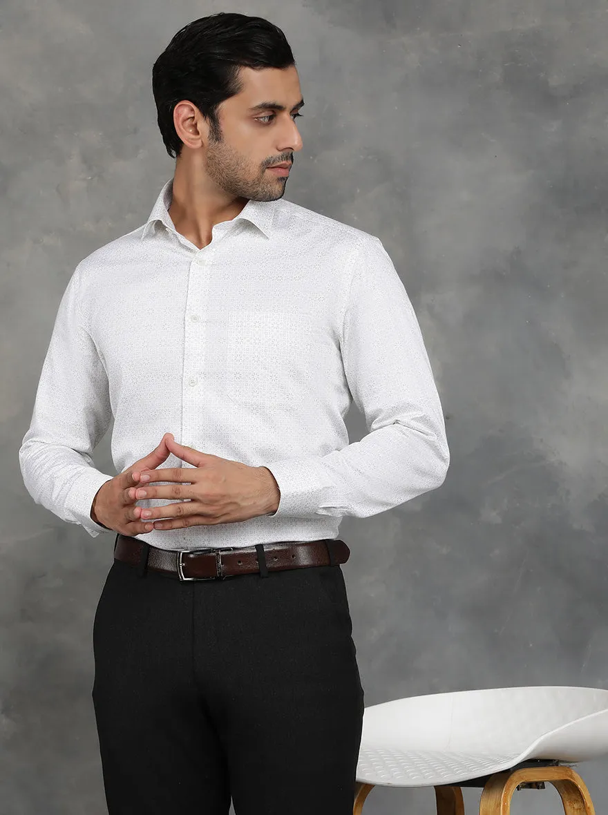 White Printed Slim Fit Formal Shirt | GreenFibre