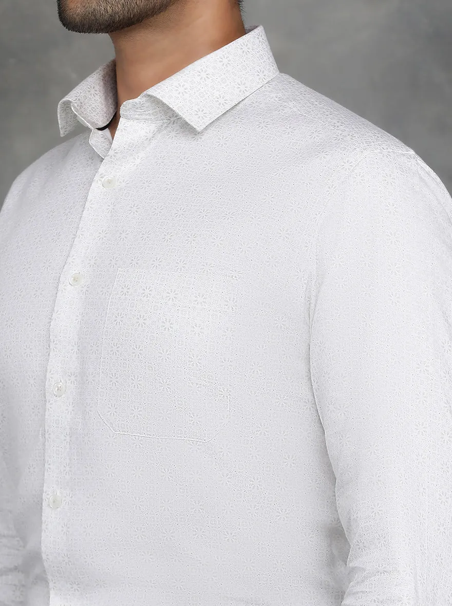 White Printed Slim Fit Formal Shirt | GreenFibre