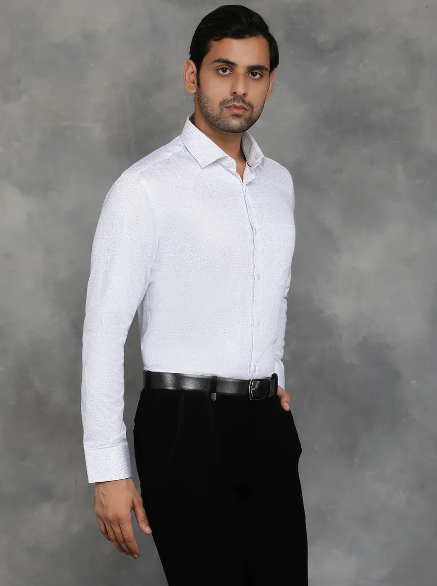 White Printed Slim Fit Formal Shirt | GreenFibre