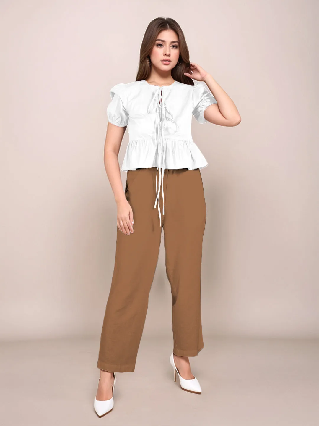 White Solid Short Sleeves Top