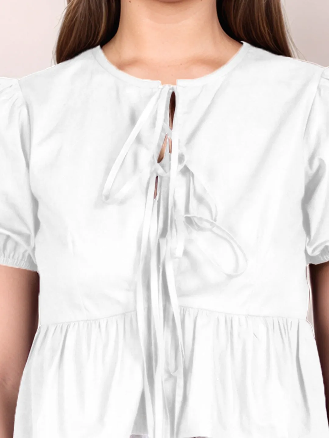 White Solid Short Sleeves Top